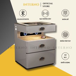 Tủ Đầu Giường INTERNO Tủ Đầu Giường Thông Minh Kết Hợp Két Sắt Loa BLT, Sạc Không Dây Màu Trắng, Đen