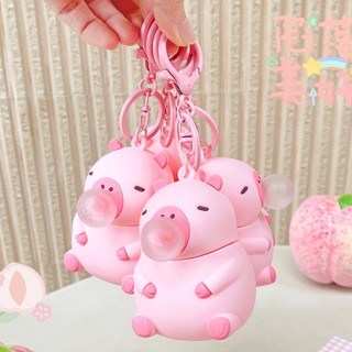 Móc khoá Chuột lang Capybara màu hồng thổi bong bóng đáng yêu