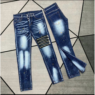  Quần Jean Nam DSQ Phối Khoá Đùi Vảy Sơn Cực Chất- Quần Xanh 4 Cúc Dễ Phối Đồ Ảnh Thật 