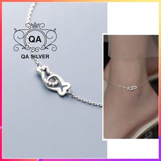  Lắc chân bạc 925 cá đính đá vòng nữ may mắn S925 Fish QA Silver Anklet AN240401 