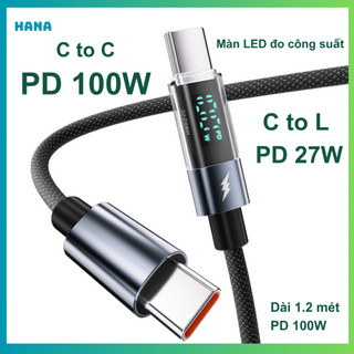 Besemo - cáp sạc nhanh phone c to c / c to l hỗ trợ pd 27/100w có đèn led báo công suất sạc