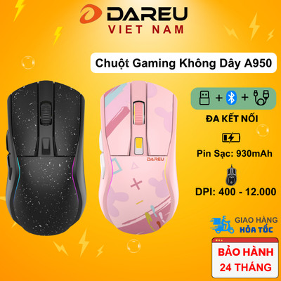 Chuột không dây Gaming DAREU A950 TRIPLE MODE ( BLACK / PINK ) - SUPERLIGHT, FAST CHARING DOCK