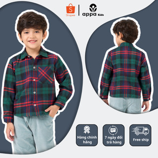 Áo sơ mi kẻ xanh cho bé [APPA KID] Áo dài tay bé trai chất cotton dày dặn mềm mịn mát không xù