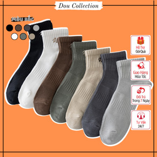 Tất vớ cổ ngắn unisex nam nữ chất cotton dày thoáng mát họa tiết trơn phối chữ ký đơn giản thời trang xuân hè - Mã TV108