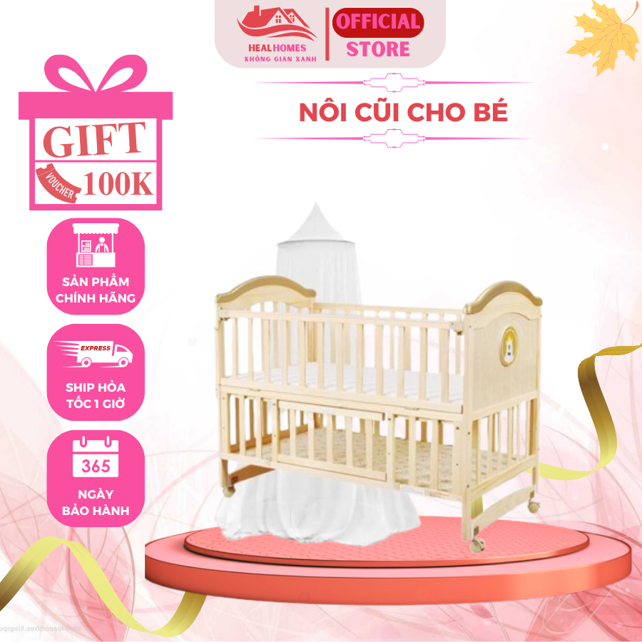 Nôi cũi cho em bé HealHomes- Mẹ Bé , Nôi cũi 2 tầng đa năng các chế độ tiện lợi cho mẹ & bé, sử dụng từ 0 đến 12 tuổi