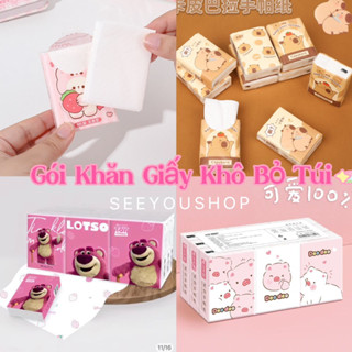 Khăn Giấy Khô Mini Bỏ Túi Balo Tiện Lợi Hình Capybara Loopy Loppy kapibara Gấu Thỏ Cún Lotso Vịt 3 lớp mềm mịn