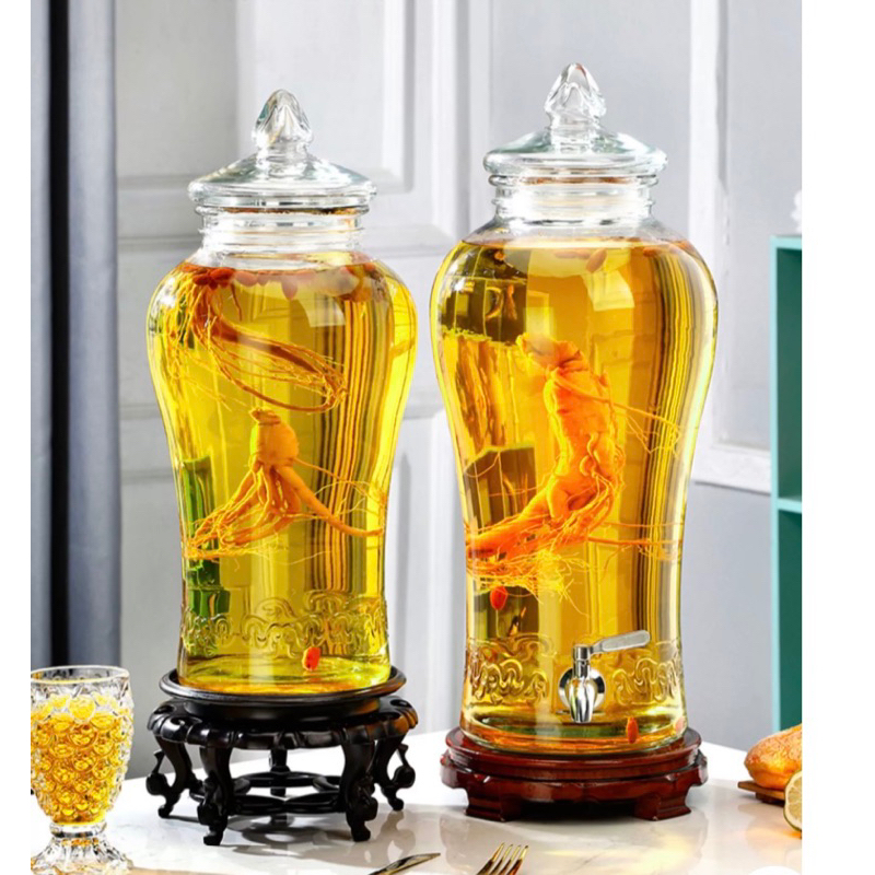 Bình Thuỷ Tinh Ngâm Sâm Ngâm Rượu Dáng Chân Mây, nắp thuỷ tinh có roong cao su 5 Lít - 10Lít - 15Lít