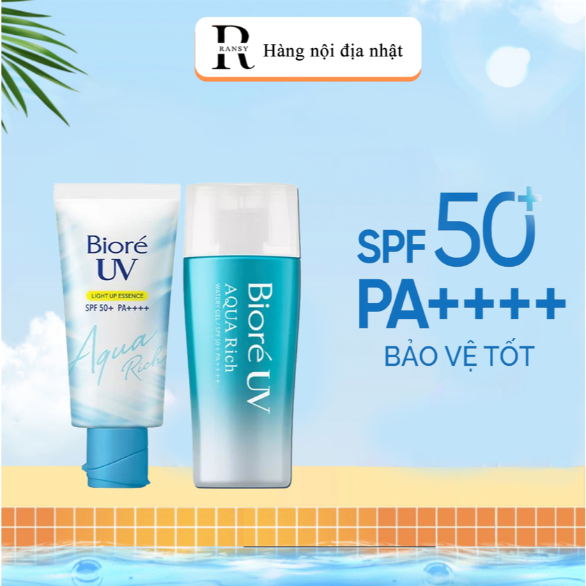 KEM CHỐNG NẮNG BIORE AQUA RICH WATERY ESSENCE/ GEL SPF 50+/ PA ++++ 50G/90ML nâng Tone ( Nội địa Nhật Bản)