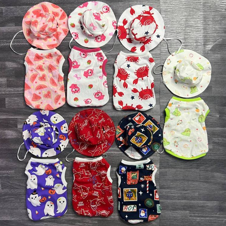 [S-4XL]Combo Áo + Nón vải thun dành cho Chó và Mèo dưới 18,5ki