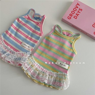 Đầm Váy Sọc 3 Màu Cho Chó Mèo, Quần Áo Thú Cưng Vải Cotton Mát Mẻ