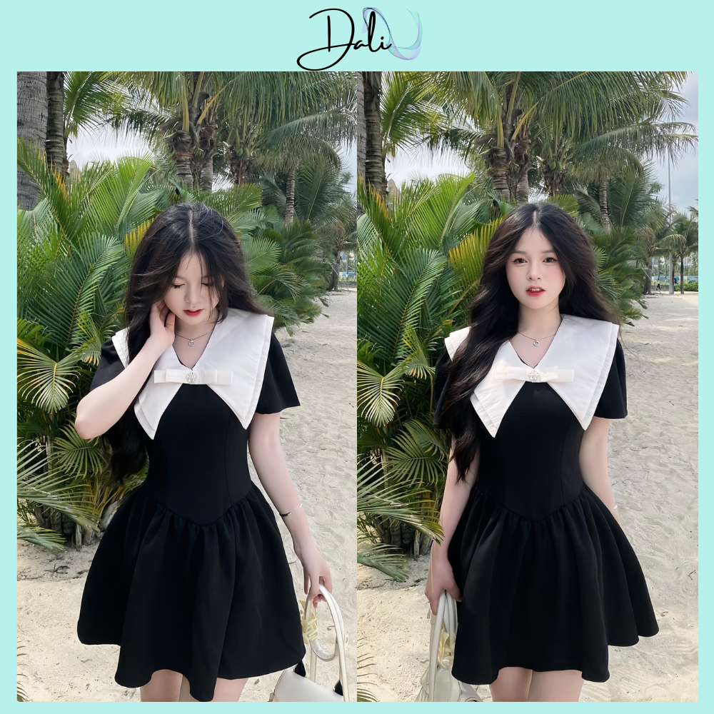 Váy Tuyết Mưa Cộc Tay Cổ Vát Đính Nơ Dáng Bồng, Đầm Dự Tiệc Tiểu Thư Sang Chảnh | BigBuy360 - bigbuy360.vn