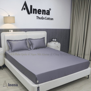 Bộ 01 Ga + 02 Vỏ Gối Cotton sợi S60 AlnenaMềm  Mát như lụa ,dành cho nệm dưới 15 cm