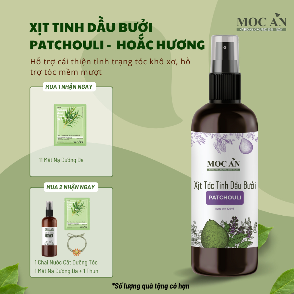 BPA120. Xịt Bưởi Mộc Ân Haircare Dưỡng Tóc Tinh Dầu Bưởi Patcholi ( Hoắc Hương ) 120ml