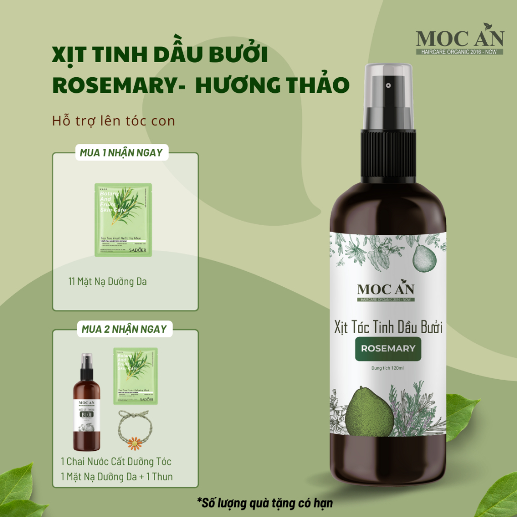 BRO120. Xịt Bưởi Mộc Ân Haircare Dưỡng Tóc Tinh Dầu Bưởi Rosemary ( Hương Thảo ) 120ml