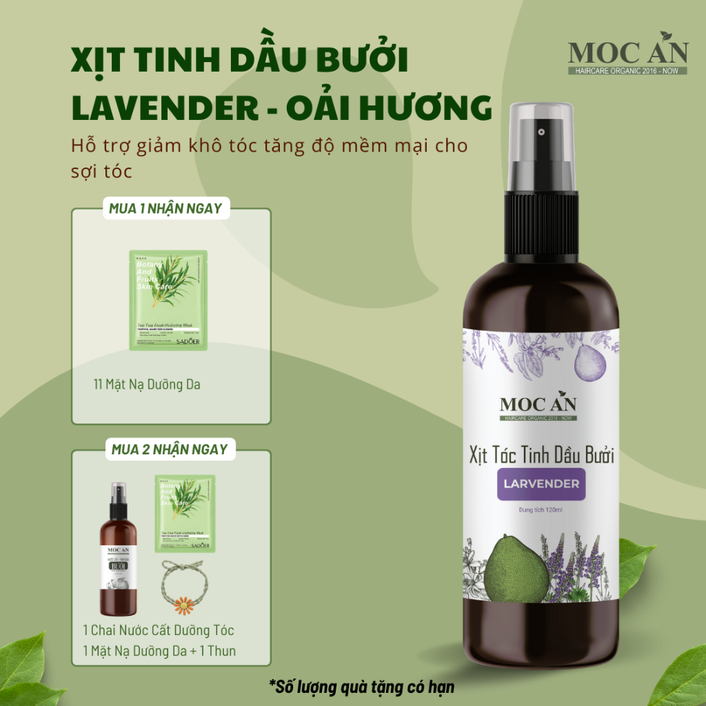 MBLA120. Xịt Bưởi Mộc Ân Haircare Dưỡng Tóc Tinh Dầu Bưởi Larvender ( Oải Hương ) 120ml