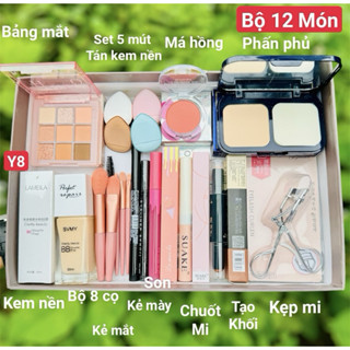 Bộ Trang Điểm Đầy Đủ Cơ Bản Cho Người Mới Tập Makuep/Combo Trang Điểm Phấn Phủ+Kem lót+kem nền+Tạo khối+Son Môi+Bảng Mắt