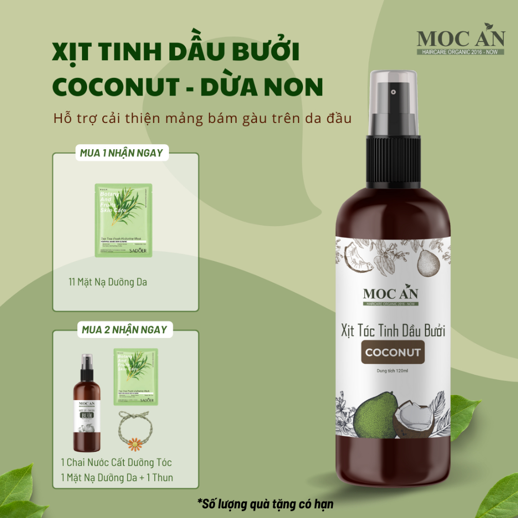 BCO120. Xịt Bưởi Mộc Ân Haircare Dưỡng Tóc Tinh Dầu Bưởi Coconut ( Dừa Non ) 120ml