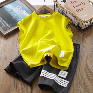 Set bộ bé trai ba lỗ in 2 sọc, Quần áo bé trai mùa hè chất mềm mại co giãn đủ size đến 55kg