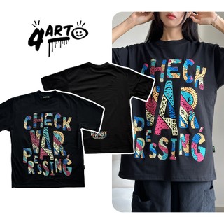 Áo thun 4Art CHECK VAR Cotton 2 chiều 235gsm Hình in lụa Oversized Unisex Màu Đen
