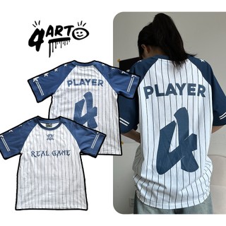 Áo thun raglan thể thao 4ART PLAYER Cotton 2 chiều 235gsm Hình in lụa Oversized Unisex Trắng Navy