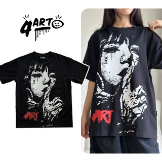 Áo thun 4Art SILENT GIRL Cotton 2 chiều 235gsm Hình in lụa Oversized Unisex Màu Đen