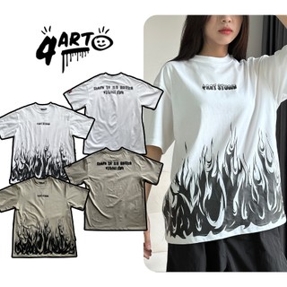 Áo thun 4Art LỬA BASIC 2 Cotton 2 chiều 235gsm Hình in lụa Oversized Unisex Màu Be Màu Trắng