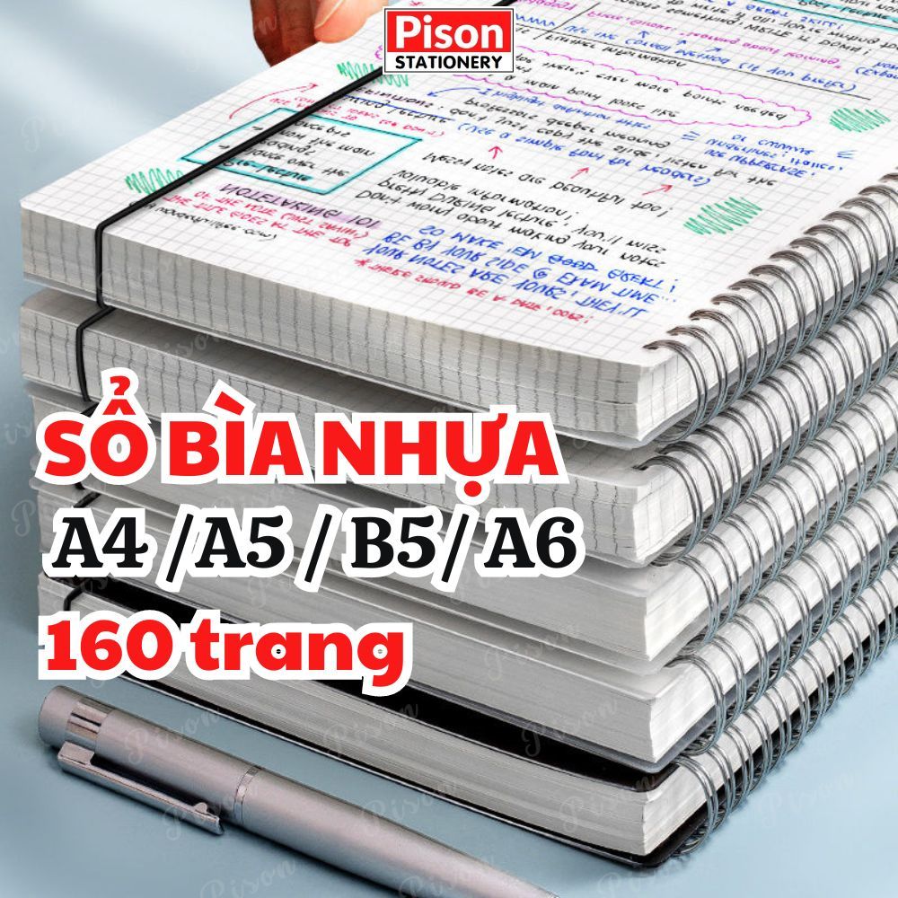 Sổ bìa nhựa Pison A6 A5 A4 B5 giấy kẻ caro kẻ ngang gỗ thông chống mỏi