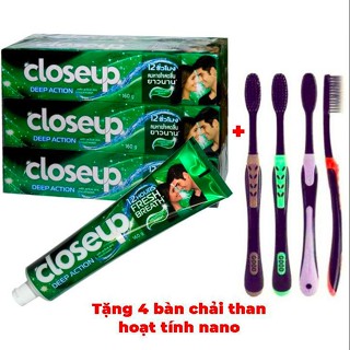 Combo 6 Tuýt Kem đánh răng Closeup Thái Lan tặng 4 Bàn Chải Than Hoạt Tính