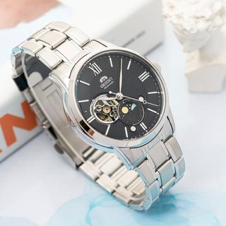 Đồng hồ nam orient sun moon máy cơ dây thép không gỉ sang trọng