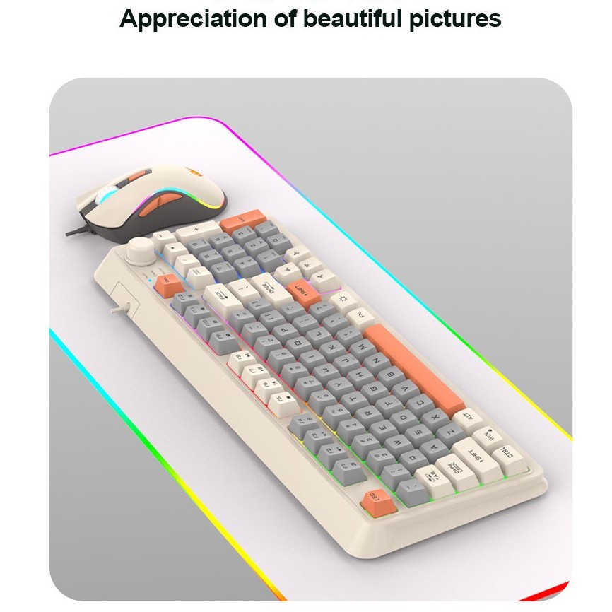 Bộ Bàn Phím+ Chuột Hyun Silver Fox K82 Có Dây USB Cảm Giác Cơ Chơi Game Bàn Phím Dạ Quang Máy Tính