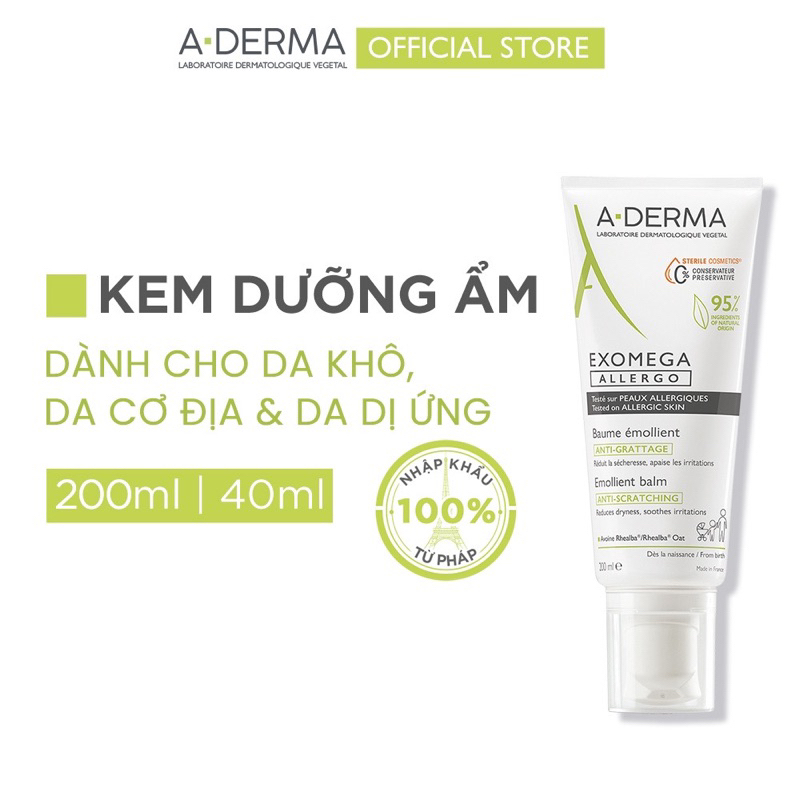 Aderma Exomega Allergo Kem dưỡng cho da khô, chàm dị ứng, da cơ địa