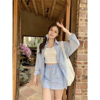 Set đồ nữ áo sơ mi áo khoác chống nắng, áo croptop ôm body, chân váy chữ a ngắn set đồ đi biển set thể thao nữ sd741