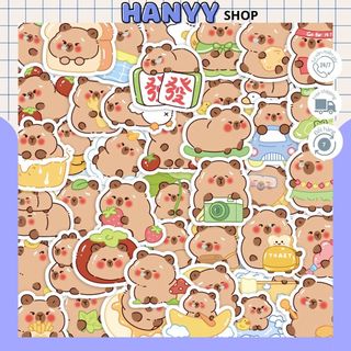 Set 50 Sticker Capybara, Nhãn Dán Trang Trí Laptop, Mũ Bảo Hiểm, Phụ Kiện, Vali, Góc Học Tập - Hanyyshop