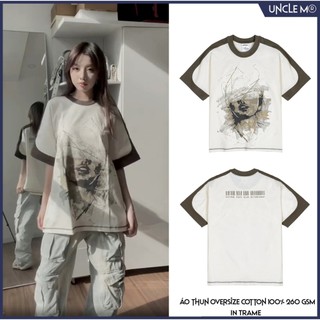 Áo thun phối local brand cổ tròn Uncle M cotton 100% nam nữ Unisex in lụa - abstract tee