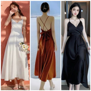 Đầm váy freesize maxi đi biển - dự tiệc nơ sau có mút ngực 5 màu