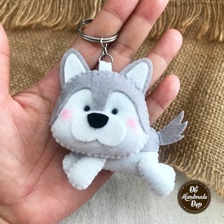Móc khóa vải nỉ handmade chó Husky baby