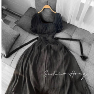 Đầm maxi voan bigsize from maxi 2 màu đen / bơ Chất liệu voan tơ