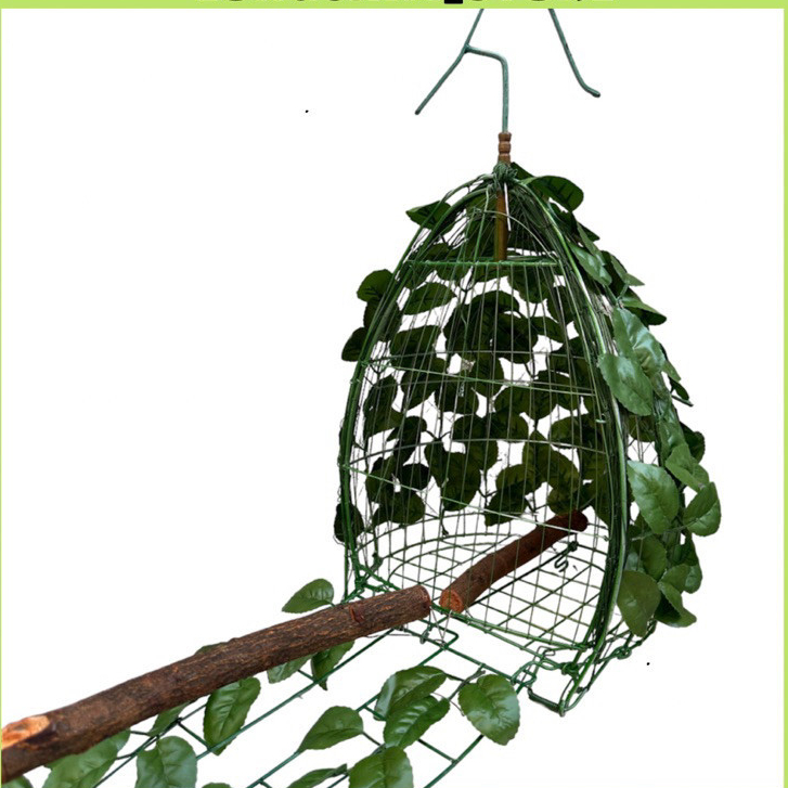Lồng bẫy lá chim cu gáy chất liệu sắt phun xanh kèm lá cây giả trang trí cao cấp