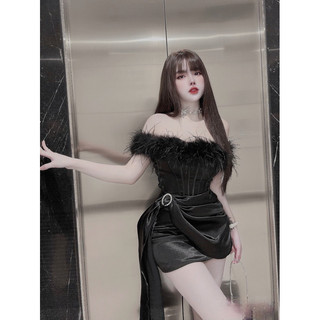 Váy Body Trễ Vai Lông Nhún Eo Dáng Ngắn Kèm Tag Chất Lụa V314 Size S M AĐ BOUTIQUE