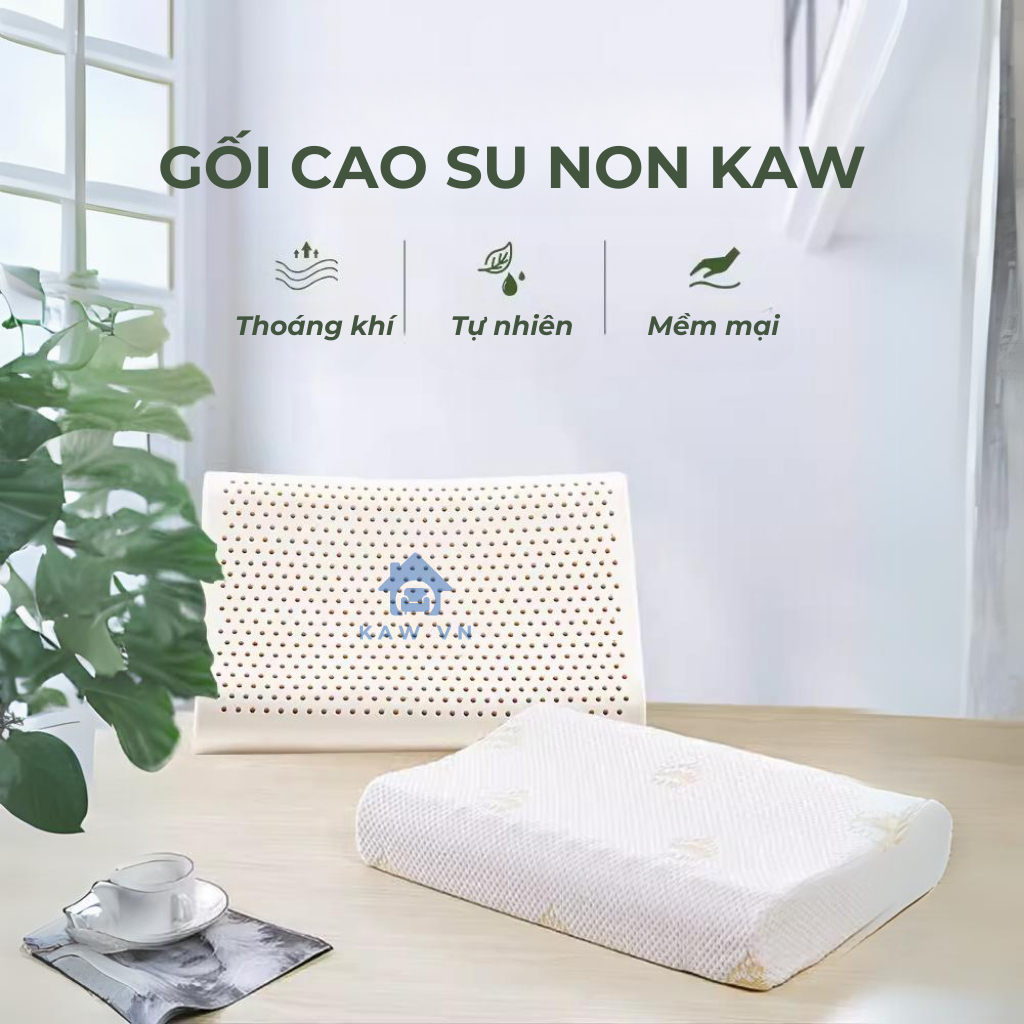 Gối cao su non KAW, cao su non tự nhiên mềm mại, kiểu dáng lượn sóng, điều trị đau mỏi vai gáy, chống ngáy, vỏ gối 2 lớp