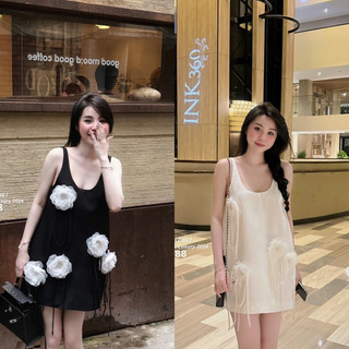 VÁY 2 DÂY XUÔNG ĐÍNH BÔNG HOA (hàng chuẩn LH)
