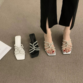 Guốc nữ quai đá kết, giày cao gót 7cm mã H102