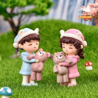 Cặp búp bê trang trí tiểu cảnh, búp bê trang trí nhà búp bê, mô hình nhà diy. búp bê ôm gấu