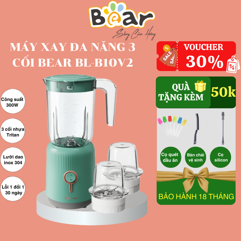 Máy Xay ăn Dặm Đa năng 3 Cối BEAR Xay Thịt, Xay Đồ Khô, Xay Đồ Ăn Dặm Công Suất Lớn BL-B10V2