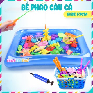 Đồ chơi bể phao câu cá nam châm TẶNG KÈM BƠM HƠI và 2 cần câu cho bé vui chơi ngày hè