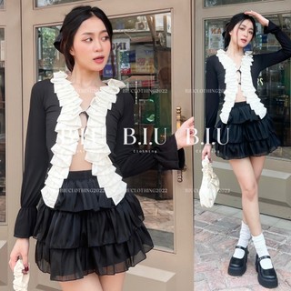 Set áo tay dài viền bèo xẻ tà chân váy tầng sang chảnh Cla Set Biu Clothing BB0299