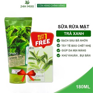 Sữa rửa mặt dabo trà xanh cao cấp hàn quốc trắng da, nâng tone da cho da nhờn 180ml