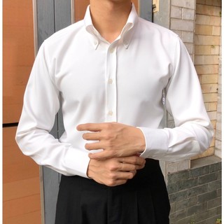 Sơ mi trắng đen cho nam cổ button-down vải chống nhăn cổ cứng gài nút xuống mặc vest