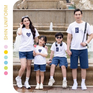 Áo phông cho gia đình cặp đôi mẹ bé mẫu Family chất 100% Cotton màu đỏ màu trắng, Áo thun tết