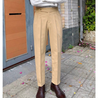 Quần side-tab cạp cao màu be / beige sidetab trouser quần tây cho nam có ly ống suông